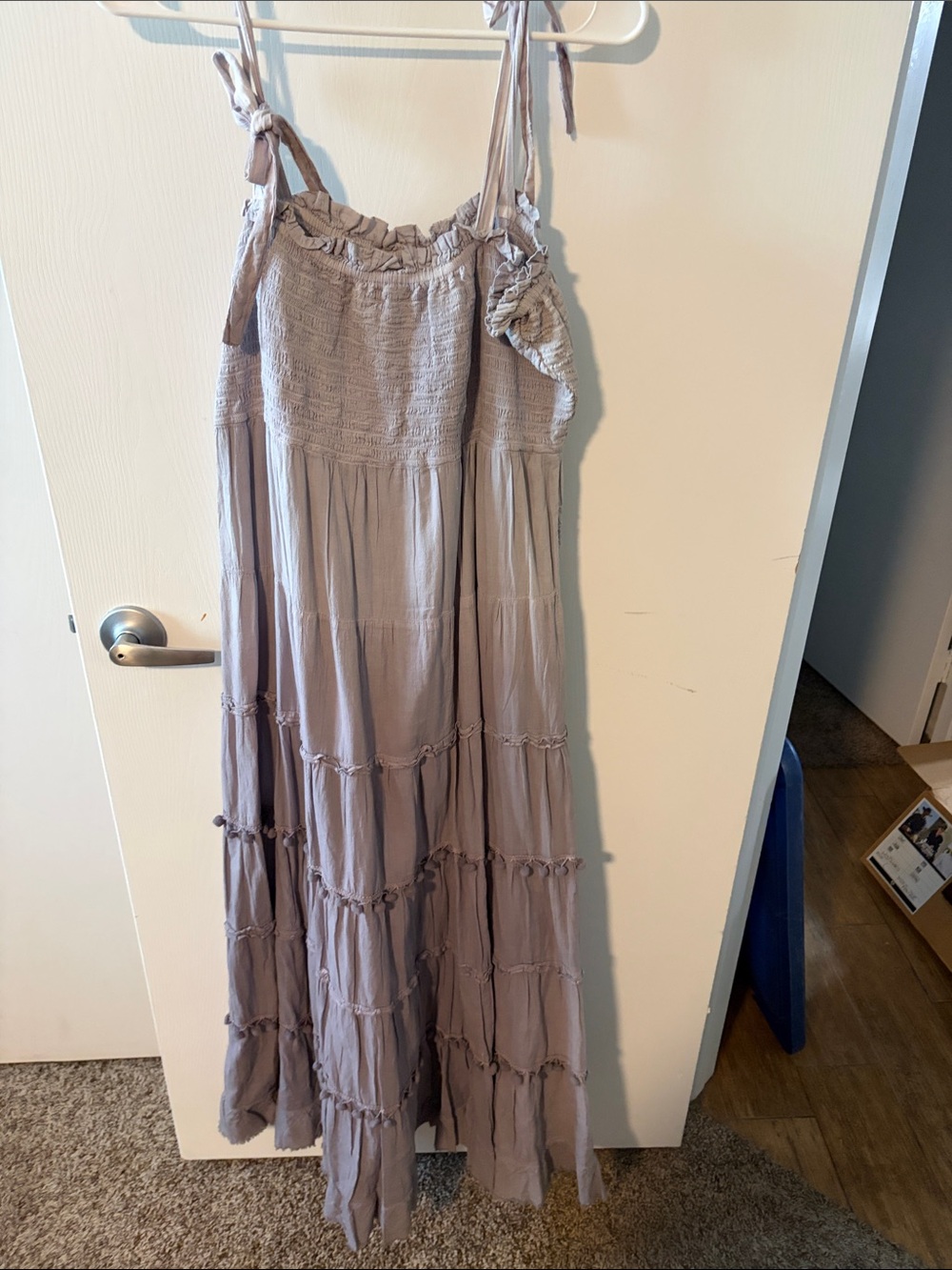 Women's Lavender Tiered Maxi Dress with Smocked Bodice and Tie Straps
